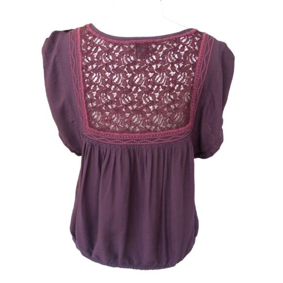 Free People Purple Peasant Top Embroidered + Lace Back - Picture 3 of 8